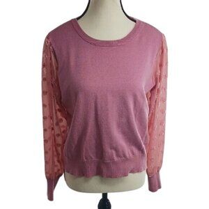 Madison + Hudson Sweater Dusty Pink Crew Neck Sheer Textured Sleeves Size M